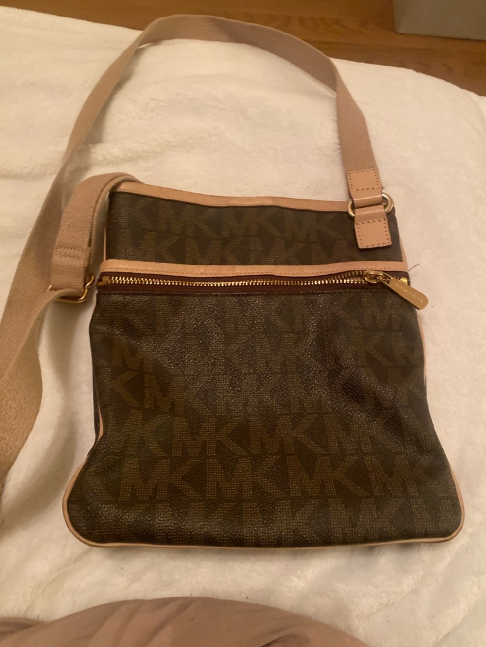 Michael Kors Brown and Beige Signature Messenger Bag